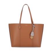 Tory Burch Brun Läder Shoppingväska med Metalliskt Logotyp Brown, Dam