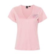 PINKO V-ringad broderad T-shirt Pink, Dam