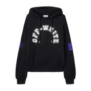 Off White Fotboll Tryck Bomull Hoodie Black, Herr