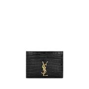 Saint Laurent Cassandre Krokodileffekt Korthållare Black, Unisex