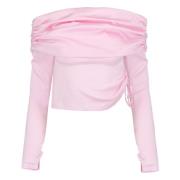 Jaaf Elegant Rosa Off-Shoulder Rynkad Topp Pink, Dam