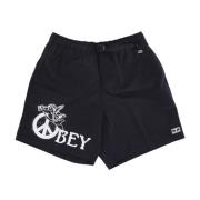 Obey Svarta Angel Shorts med Justerbart Bälte Black, Herr