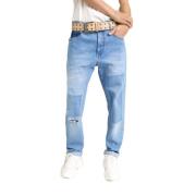 Munthe Bio Denim Boyfriend Jeans med Patches Blue, Dam