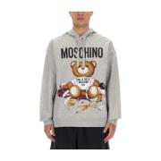 Moschino Tryckt Sweatshirt med Dragsko Huva Gray, Herr