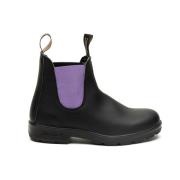 Blundstone Svarta Läderankelstövlar med Lavendel Elastik Black, Dam