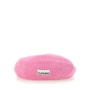 Ganni Logo Alpaca Merino Blend Cap Pink, Dam