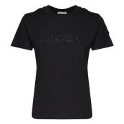 Moncler Svart Bomull T-shirt med Rund Krage Black, Dam