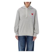 Comme des Garçons Grå Stickat Rött Hjärtmärke Hoodie Gray, Dam