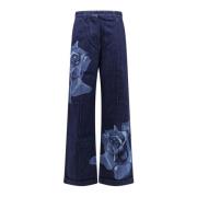 Kenzo Hög Midja Blå Jeans Breda Ben Blue, Dam