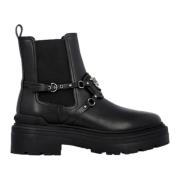 Pinko Läder ankelboots med logorem Black, Dam