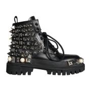 Dolce & Gabbana Svarta Studded Combat Boots Black, Dam