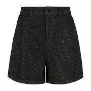 Emporio Armani Denim shorts med strass logo detalj Black, Dam