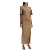 Isabel Marant Draped Midi Klänning med Vadderade Axlar Beige, Dam