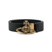 Vivienne Westwood Svart Läder Orb Spänne Bälte Black, Dam