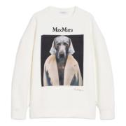 Max Mara Vit Tröja med Weimaraner Tryck White, Dam