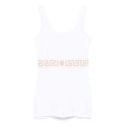 Versace Vit Ärmlös Jersey Onesie med Fret och Medusa Design White, Dam