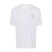 Brunello Cucinelli Grå Tennis Logo Randig T-shirt Gray, Herr