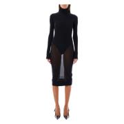 Saint Laurent Svart Jersey Tube Midi Klänning Aw24 Black, Dam