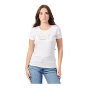 Emporio Armani EA7 Vit Bomull T-shirt med Rund Hals White, Dam