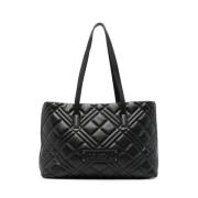 Love Moschino Svart Kornig Textur Matelassé Effekt Väska Black, Dam