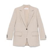 Max Mara Beige Ylleblazer med Kerf Revers Beige, Dam