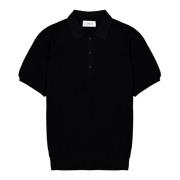 Laneus Svart mesh-polo med knappstängning Black, Herr