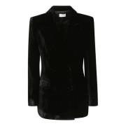 P.a.r.o.s.h. Slät Sammet Dubbelknäppt Blazer Black, Dam