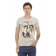 Trussardi Beige V-ringad T-shirt med Frontprint Beige, Herr