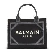 Balmain B-Army monogrammönstrad canvas och slät lädertoteväska Black, ...