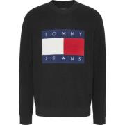 Tommy Jeans Flag Emblem Crewneck Sweater Svart Black, Herr