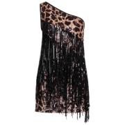 Pinko Leopard Paljett Enaxlad Klänning Multicolor, Dam