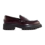 Guglielmo Rotta Burgundy Läderloafers med Maskdetalj Red, Dam