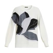 Marina Rinaldi Botaniskt Motiv Crewneck Sweater White, Dam