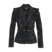 Elisabetta Franchi Svart Chenille Paljett Blazer Aw24 Black, Dam