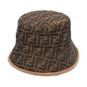 Fendi Jacquard Bucket Hat med läderkant Brown, Unisex