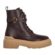 PINKO Ankelboots i läder med logorem Brown, Dam