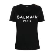 Balmain Svart Logotyp Tryck T-shirt Kvinnor Black, Dam