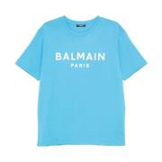 Balmain Blå Logo Print T-shirt Blue, Herr