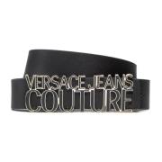 Versace Jeans Couture Svart läderbälte med metalllogo Black, Dam