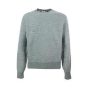 Herno Grön Crew Neck Tröja Ribbade Kanter Green, Herr