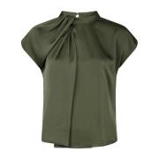 Neo Noir Elegant Drapy Satin Blus Green, Dam