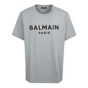 Balmain Grå Crew Neck T-shirt Elegant Stil Gray, Herr