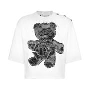 Philipp Plein Unik Dam T-shirt med Aadcwtk Design White, Dam