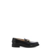 Tod's Svarta Läderloafers med Metallisk Kedjedetalj Black, Dam