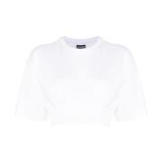 Jacquemus Vit Draperad Detalj Crew Neck T-shirt White, Dam