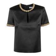 Self Portrait Svart Satinblus Dam Topwear Black, Dam