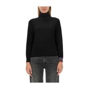 PS By Paul Smith Lyxigt Turtleneck Stickat för Kvinnor Black, Dam