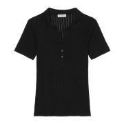 Marc O'Polo Pointelle polo shirt regular Black, Dam