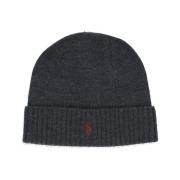 Ralph Lauren Grå Ull Beanie Mössa med Pony Logo Gray, Herr