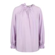 Victoria Beckham Elegant Ruffled Blouse Silk Purple, Dam